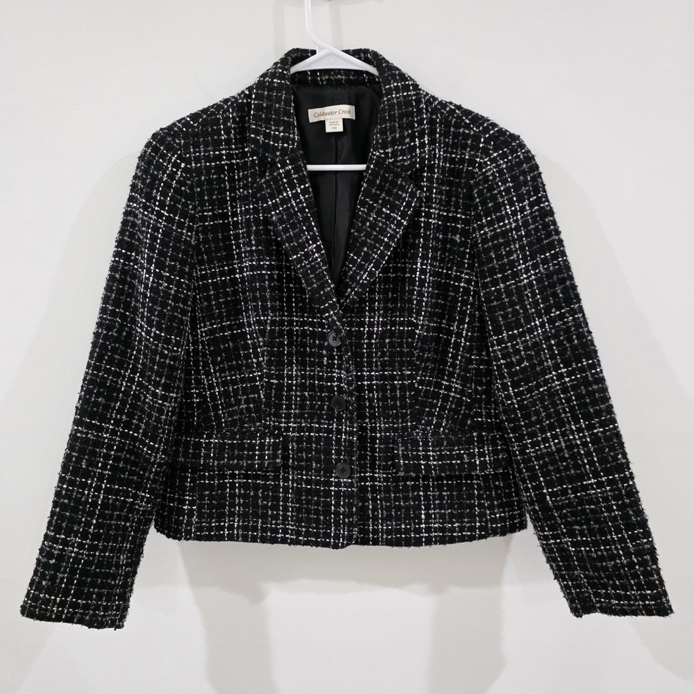 Coldwater Creek Womens Tweed Jacket Size 10 Petite Wool Blend Business Casual